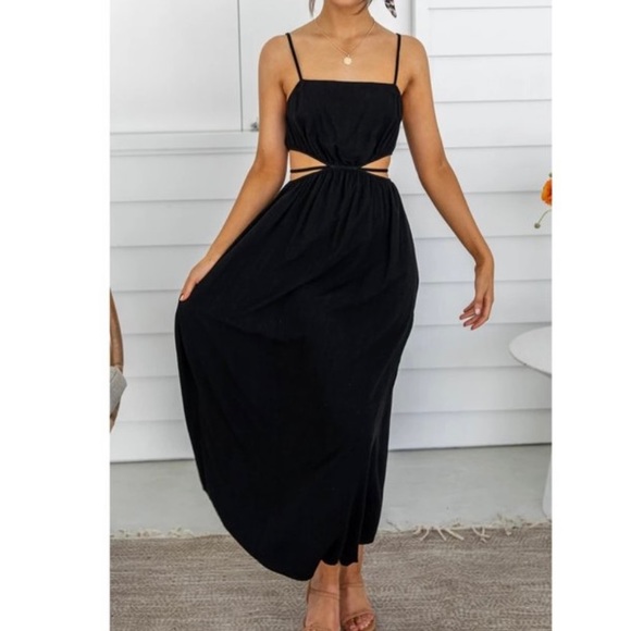 BillyJ Black Maxi Dress with Side Cut Out - Picture 2 of 3